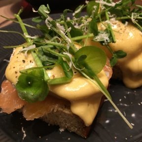 Gluten-free smoked salmon eggs Benedict from Agern Restaurant